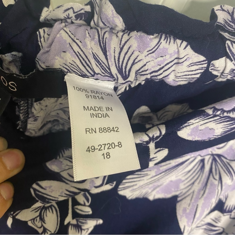 Ellos Size 2X Womens Pull On Palazzo Pants Floral Wide Leg Crop Blue Stretch - Picture 5 of 9